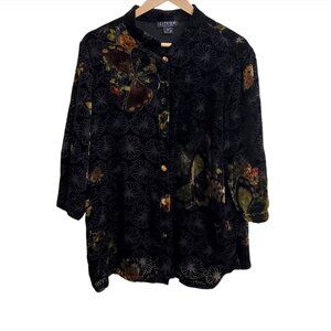 Citron Santa Monica Velvet Burnout Tunic Top 1X Butterfly Floral Silk Blend